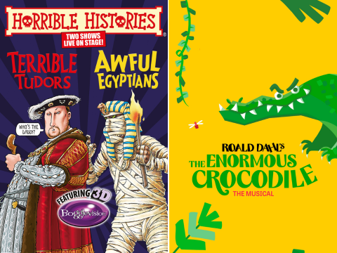 Artwork for children's shows Horrible Histories and The Enormous Crocodile.